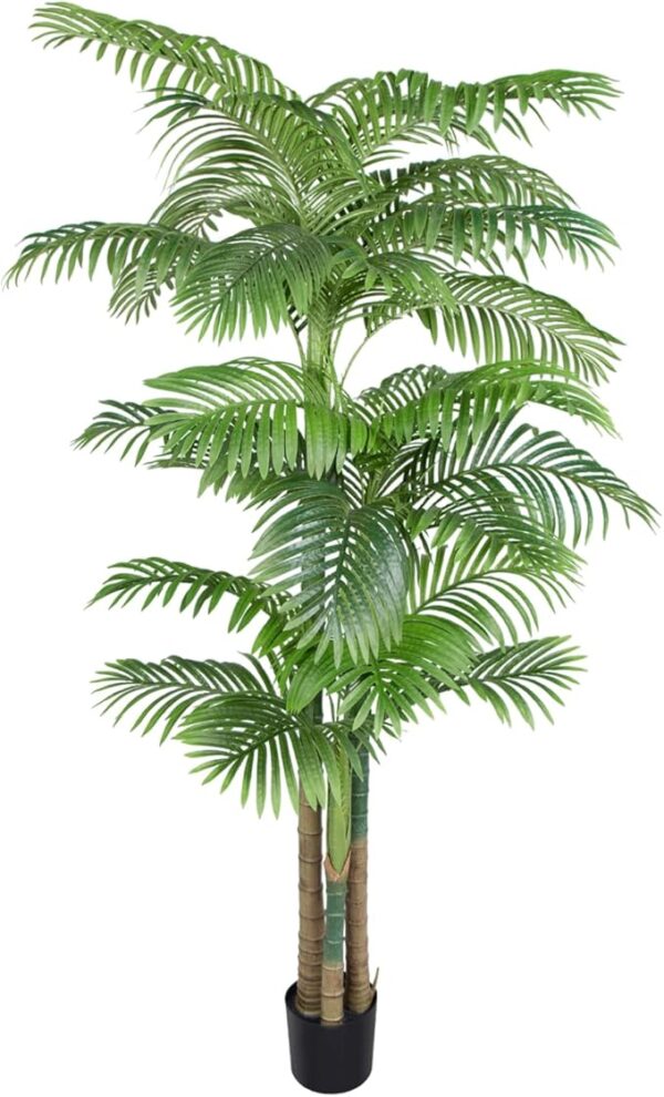 Best Deal 7.5ft Tall Triple Golden Cane Palm Artificial Tree Palm Silk Tree in Plastic