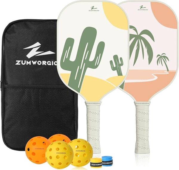 25% OFF ZUMWORGION® Pickleball Paddles Set of 2: Fiberglass Rackets for Beginners with Balls