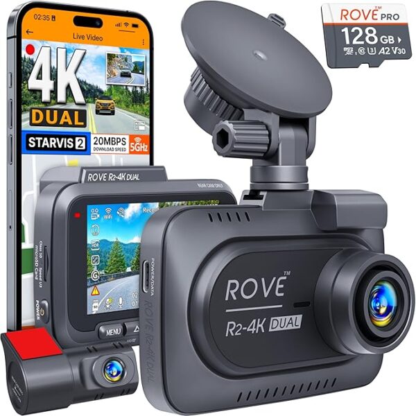 39% OFF ROVE R2-4K DUAL Dash Cam Front and Rear, STARVIS 2 Sensor, FREE 128GB Card Included, 5G WiFi