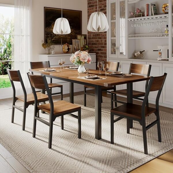 20$ OFF iPormis 7-Piece Dining Table Set with 6 Chairs, 63" Extendable Kitchen Table & Chairs